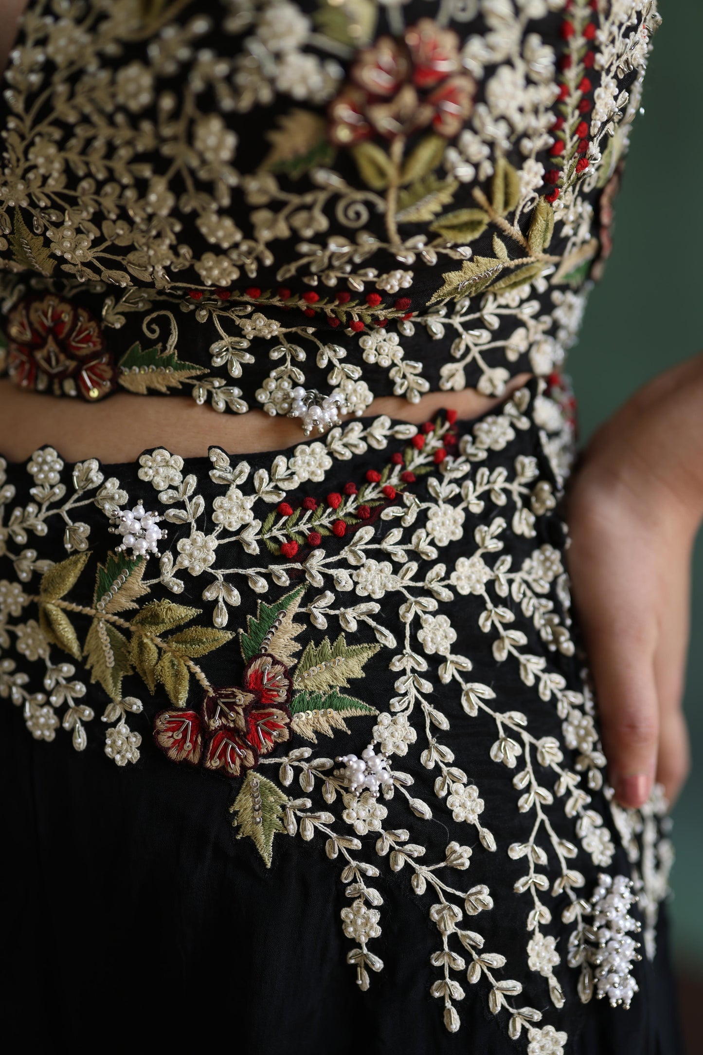 Black Floral Jacket and Sharara Pants Set